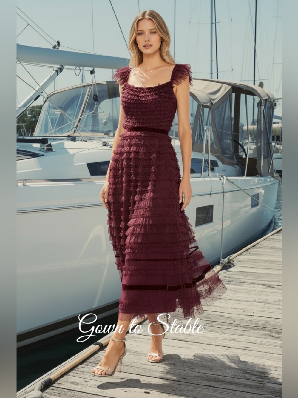 Mac Duggal Ruffle Cap Sleeve Tiered Midi Dress